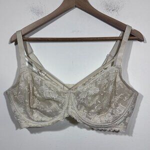 HSIA Pretty In Petals Unlined Strappy Underwire Lace Bra Beige Size 42DD